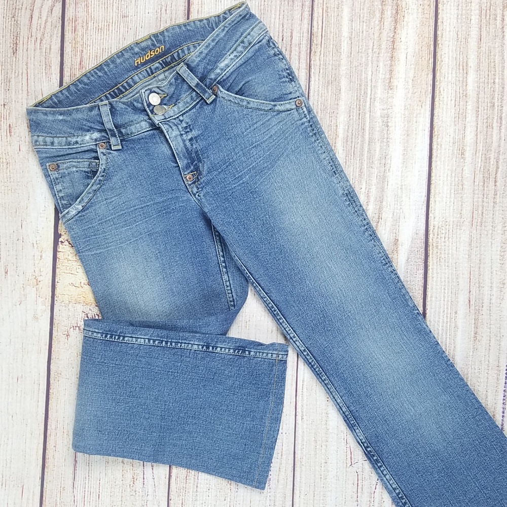 Hudson low rise distressed bootcut jeans short